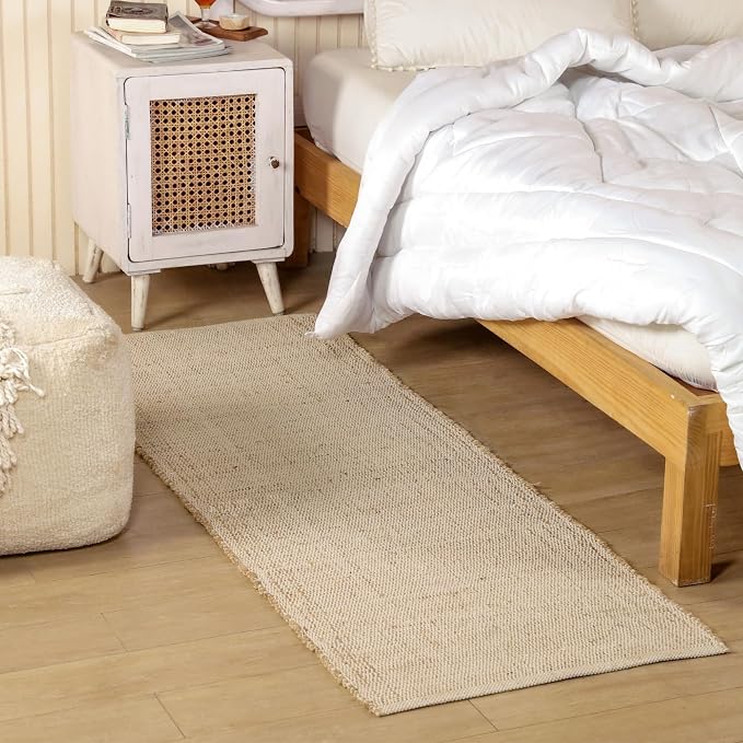 Natural Cotton Jute Runner Rug 2x6 Feet – Handwoven Farmhouse Rustic Braided Rug Hallway & Entryway Rug, Eco-Friendly Home Décor