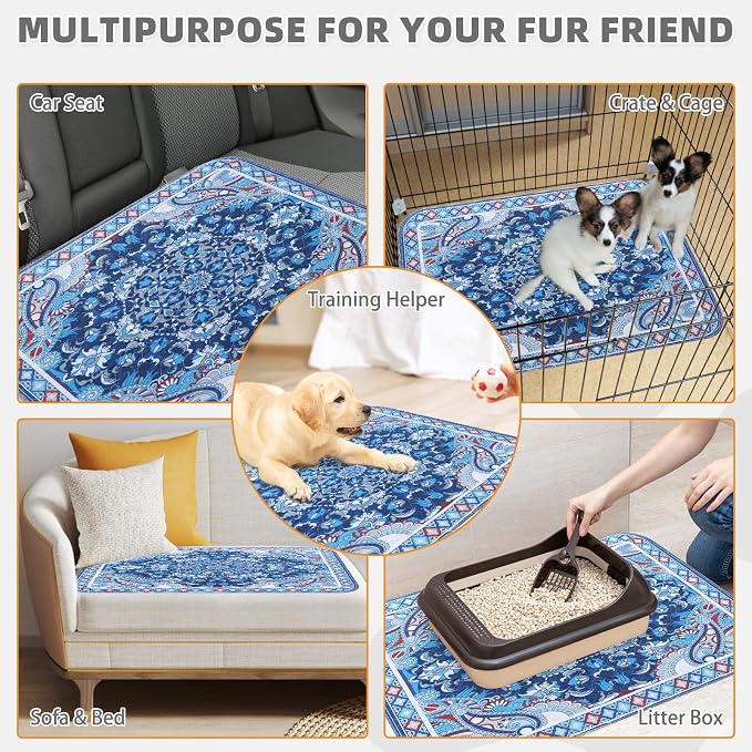KOOLTAIL Washable Pee Pads for Dogs, 4 Pack Super Absorbent Reusable Puppy Training Pads Waterproof, Nonslip and Leak-Proof Dog Pee Pads, Large Pet Mats Whelping Pads for Floor, Crate, Couch 18"x24"