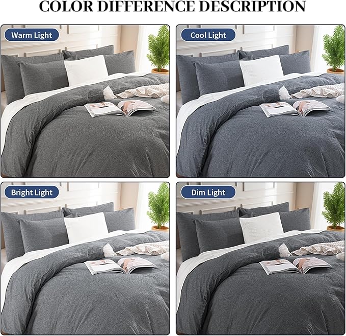 NEXHOME PRO Duvet Cover Twin 100% Washed Cotton, Heathered Black Breathable, Durable, Textured, Linen Like, Home Bedding Set 68"x90"
