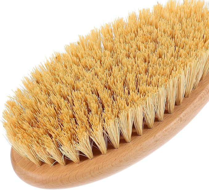 Mobestech Back Exfoliating Brush with Stiff Plant Bristles, Long Handle Bath Body Scrubber for Shower and Dry Brushing, Natural Beech Wood Back Scrubber for Deep Cleansing