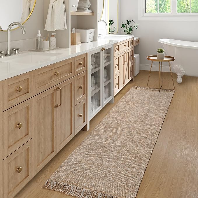 Collive Long Hallway Runner Rug 2.6' x 7', Washable Runners Indoor Entryway Rugs, Tan/Cream Braided Woven Kitchen Carpets Low Profile Front Door Floor Mat for Laundry Room Bedroom Doorway