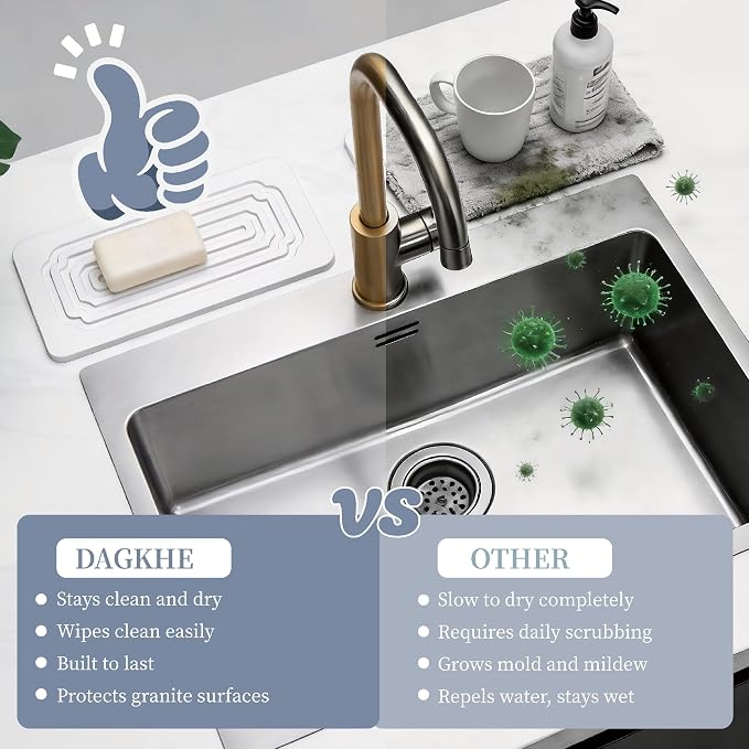 2 PCS Water Absorbing Stone Tray, Quick-Drying Diatomite Stone Tray for Kitchen/Bathroom Sink, Stone Drying Mat for Kitchen Counter, Soap Dish for Toiletries
