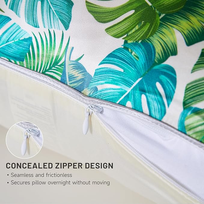 THXSILK Natural Mulberry Silk Pillowcase for Hair and Skin, Mulberry Silk Bed Pillow Case with Hidden Zipper, 1pc, Standard Size(20"x26"), Organic Silk Pillowcase with Green Monstera Print