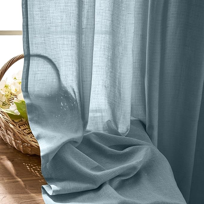 jinchan Blue Linen Blend Curtains 84 inch Length 2 Panels for Bedroom Living Room, Light Filtering 50 inch Wide Farmhouse Drapes with Rod Pocket Back Tab(50W x 84L, Blue)