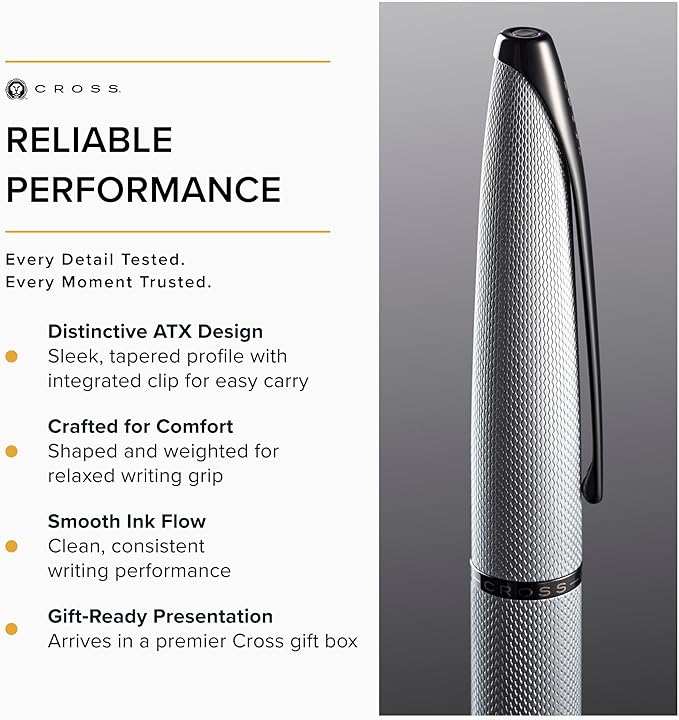 Cross ATX Brushed Chrome Fine Nib Fountain Pen - Refillable Pen for Smooth Writing - Black Ink - Comfortable Grip - Long-Lasting - Professional Office Supplies - Gift Box Included