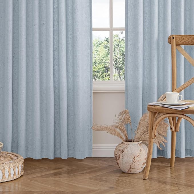 MIULEE Non-See-Through Privacy Linen Curtains 2 Panels, Chambray Blue Light Filtering Window Curtains Farn House Textured Back Tab Semi Sheer Drapes for Bedroom Living Room 72 Inches Long Light Blue