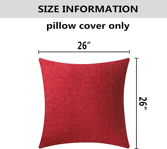Home Brilliant Pillow Covers 26x26 Set of 2 Burlap Linen Decorative Euro Shams for Square Pillows Throw Pillow Covers for Couch Sofa Holiday, 26 x 26 inches, Burgundy