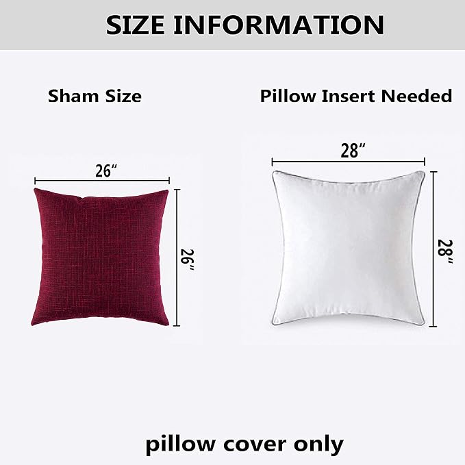 Kevin Textile Faux Linen Throw Cushion Covers Shams Textural Christmas Pillowcase with Hidden Zipper, 26"x26"(2 Pack, Burgundy)