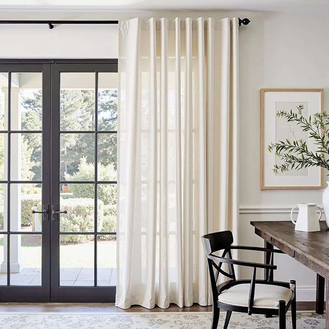 jinchan Beige Linen Blend Curtain 84 Inches Length 1 Panel for Bedroom Living Room, Light Filtering 84 Inches Wide Natural Farmhouse Drape with Rod Pocket Back Tab (84W x 84L, Ecru)