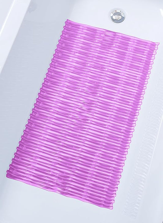 "Bamboo Non-Slip Bath Tub Mat - Non-Toxic - Safe, Clean, Machine-Washable, Superior Grip & Drainage - Non-Slip Bath Mat - Vinyl - for Smooth/Non-Textured Tubs Only - Transparent Pink