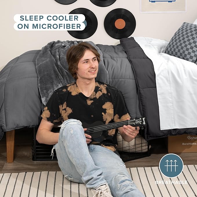 Bare Home Twin/Twin Extra Long Comforter - Reversible Colors - Goose Down Alternative - Ultra-Soft - Premium 1800 Series - All Season Warmth - Bedding Comforter (Twin/Twin XL, Grey/Forged Iron Grey)