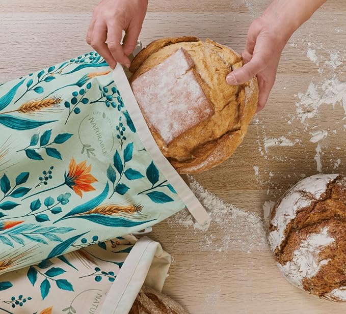 Beeswax Bread Bag for Homemade Bread & Beeswax Wrap Set, 2 XL Sourdough Bread Bags + 2 Beeswax Wraps for Food | Keep Bread Fresh, Breathable, Reusable & Less Waste Storage for Home Bakers