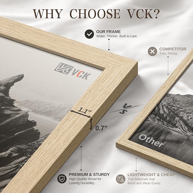 VCK 27x40 Poster Frame 3 Pack - Natural Oak Solid Wood, Exclusive Wood Grain Picture Frames, Wall Hanging
