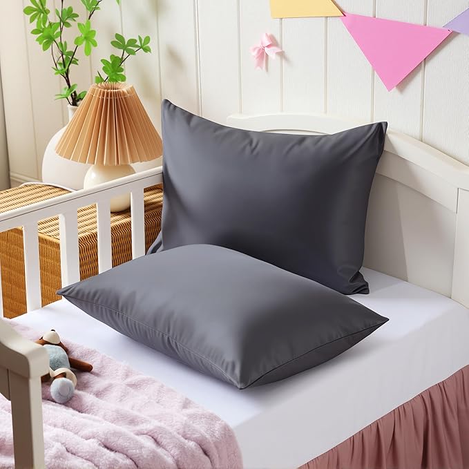 2 Pack Cooling Toddler Pillow Cases,Viscose Derived from Bamboo Small Pillow Protectors Set of 2, 400 TC Soft Silky Breathable Summer Pillow Cover with Zipper Hidden (2PCS, 13‘’x18‘’,Dark Grey)