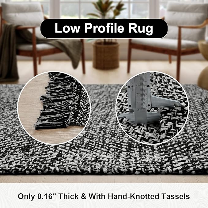 Collive Black Bathroom Rug, 2' x 3' Hand-Woven Washable Small Kitchen Rugs, 45% Cotton, 45% Polyester, 10% Viscose - Cotton Reversible Entryway Rug Modern Farmhouse Carpet for Foyer Bedroom Back Door