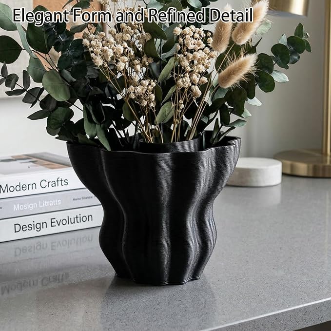 Contemporary Black Ceramic Vase, Abstract Irregular Shape Sculptural Accent for Home Decor, Modern Artistic Centerpiece for Coffee Table or Bookshelf