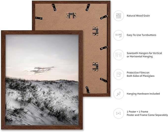 Monem Art Snowy Sand Dunes Landscape Print - Minimalist Winter Nature Poster - Wall Decor for Living Room, Bedroom or Office - 16x20 Brown Framed Wall Art by Mareike Bohmer