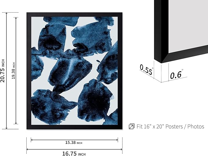 Monem Art Blue Abstract Watercolor Texture Print - Minimalist Modern Art Poster - Wall Decor for Living Room, Bedroom or Office - 16x20 Black Framed Wall Art by Mareike Bohmer
