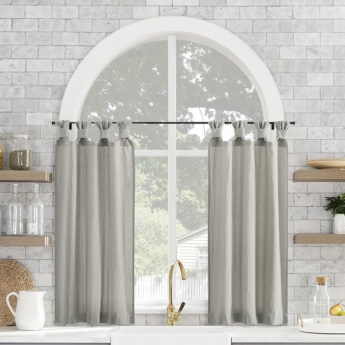Archaeo Washed Cotton Small Window Twist Tab Cafe Curtains, 52" x 45", Silver Gray