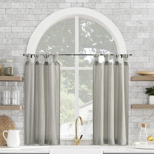 Archaeo Washed Cotton Small Window Twist Tab Cafe Curtains, 52" x 45", Silver Gray