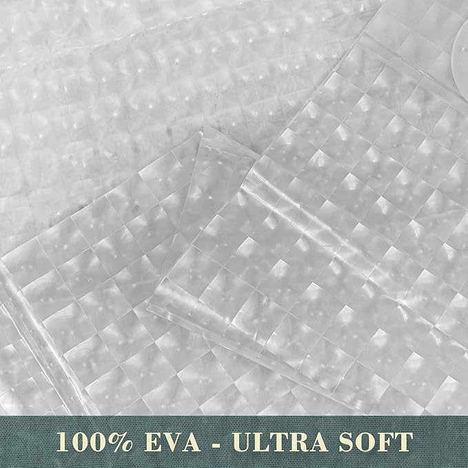 No Hook Shower Curtain or Liner - 8G Heavy Duty Grid Bathroom Shower Curtain No Hooks Required, Waterproof Plastic & PVC Free, Standard Size 71 x 74, Square