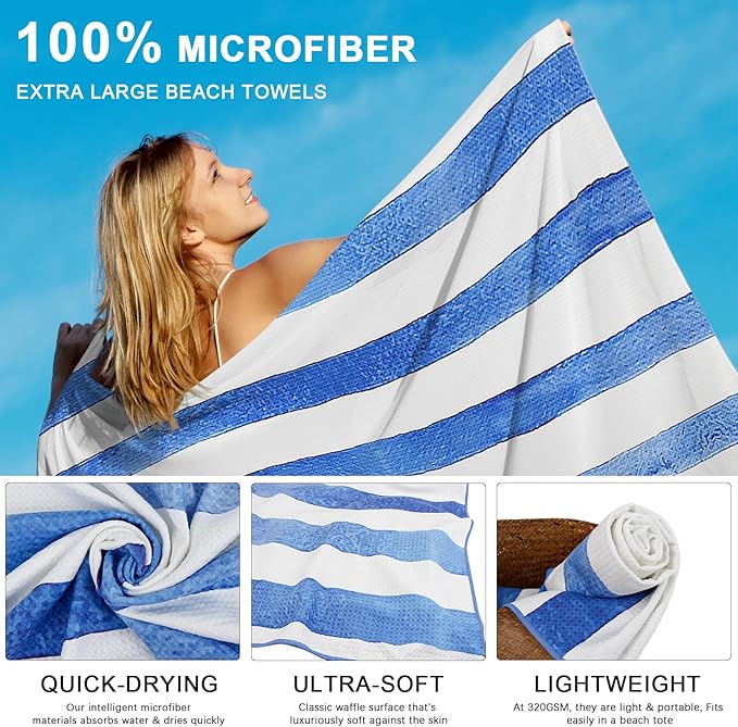 Microfiber Waffle Beach Towels,Ultra Soft and Sand Free Beach Essentials,High Absorbent Pool Towels,Quick Dry Light Weight Oversized Large Towels for Travel Camping Beach Accessories