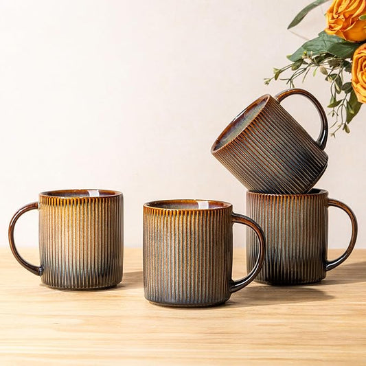 theterra Ceramic Coffee Mugs Set of 4, 14.2oz Handmade Coffee Cups with Handle for Latte, Tea, Milk, Beer, Hot Cocoa, Coca Mocha
