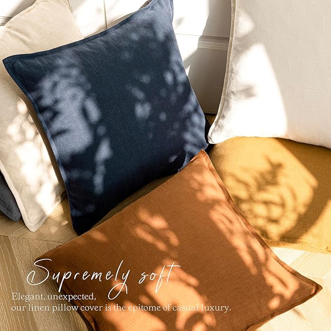 Foindtower Pack of 2, Decorative Linen Soild Throw Pillow Covers Soft Accent Square Cushion Case Boho Farmhouse Pillowcase for Chair Couch Sofa Bedroom Living Room Home Decor 26 x 26 Inch Navy Blue