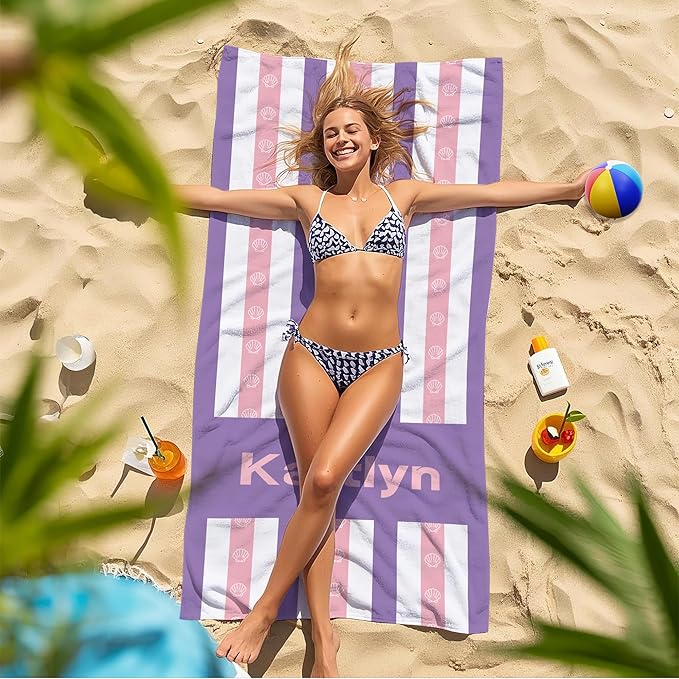 JML Custom Beach Towel with Name, Personalized Microfiber Beach Towel with Name, Large, Soft, Quick Dry & Absorbent for Swim, Pool,Adult,Summer Holiday,Vacation,Travel,Gift for Anniversary, Birthday