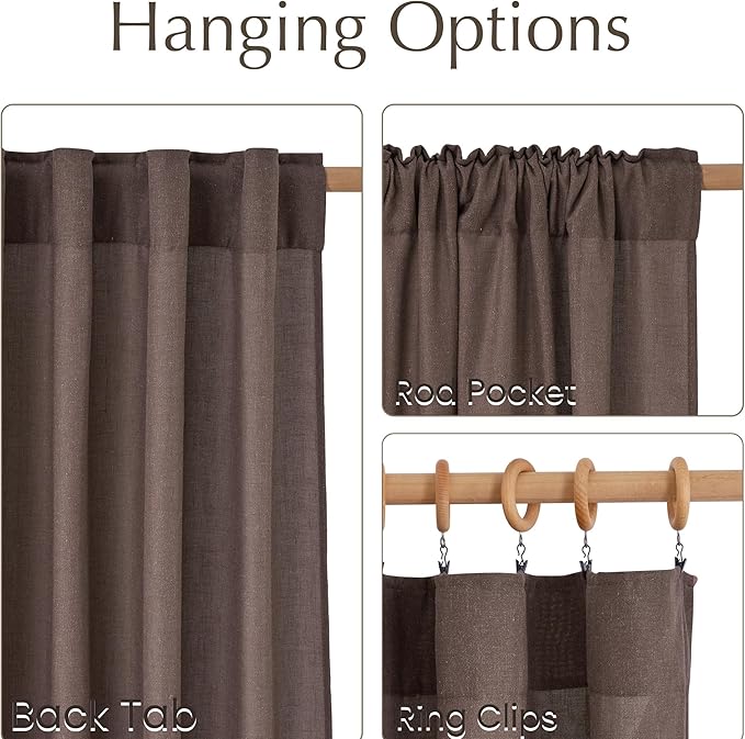 NICETOWN Thick Linen Blend Brown Curtains, Rod Pocket & Back Tab Bedroom Window Treatments Privacy with Light Filtering Drapes Natural Linen Burlap for Living Room, W55 x L108, 2 Panels