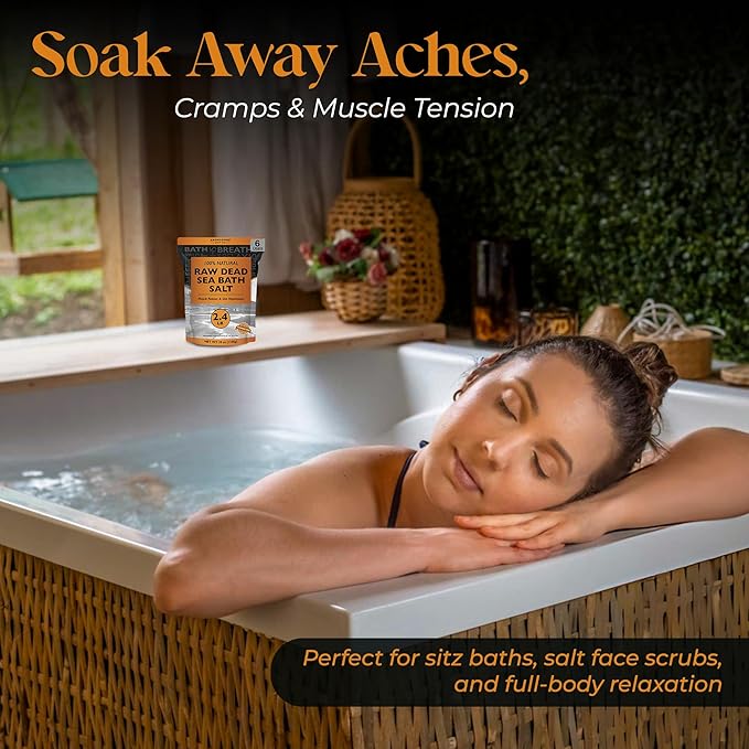 Aromasong Raw Dead Sea Bath Salt - Minimally Cleaned, Contains More Dead Sea Minerals Including Dead Sea Mud - 100% Pure & Natural Dead Sea Salts for Soaking 2.4 LB - Bulk Resealable Pack