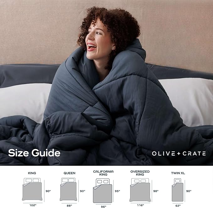 Olive + Crate Cooling Down Alternative Comforter - Hypoallergenic King Size Duvet Insert Lightweight - All Seasons Plush Design Bamboo Comforter - 100% Bamboo Viscose Outer Cover - Charcoal 102"x90"