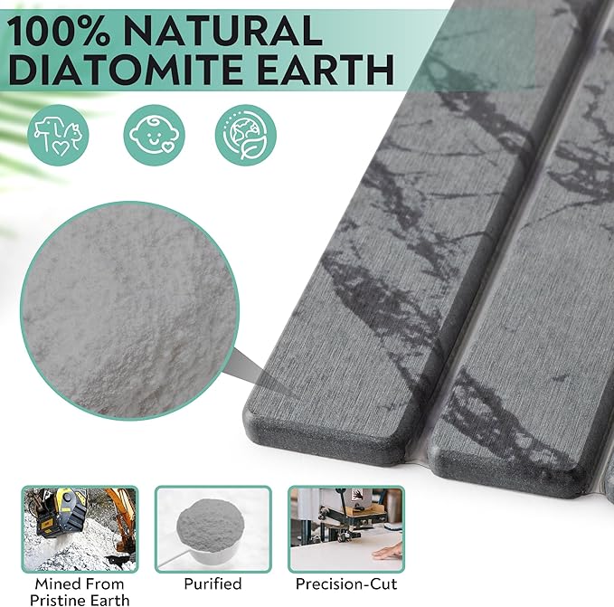 Large Stone Dish Drying Mat for Kitchen Counter ,Fast Drying Non-Slip Collapsible Dish Drying Mat ,Eco-Friendly Super Absorbent Diatomaceous Earth Mats for Dishes Bottles Cups Bathroom,24"(L)×16 (W)