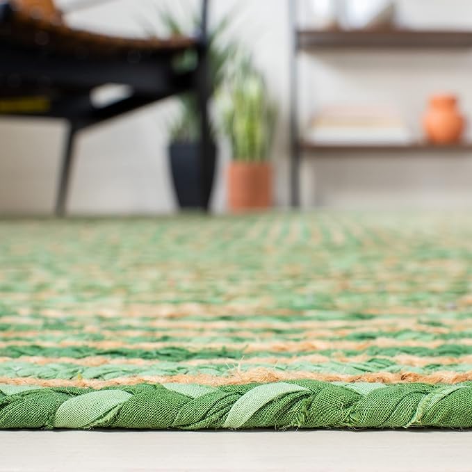 SAFAVIEH Cape Cod Collection Runner Rug - 2'3" x 16', Green & Natural Brown, Handmade Jute & Cotton, Woven Braided Design (CAP202Y)