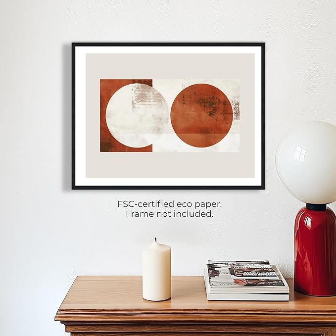 Moonow7 Abstract Wall Art Prints Small Neutral Minimalist Poster in Brown Terracotta and Beige Home Decor for Living Room or Bedroom Unframed Size 8x10 / 20x25 cm