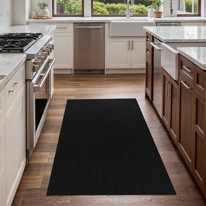 Uphome Boho Area Rug, 3x5 Machine Wasbable Rugs for Kitchen, Non Skid Low Pile Braided Cotton Farmhouse Entryway Rugs Indoor, Dirt Resistant Black Throw Rug Door Mats for Front Door Bedroom Bathroom