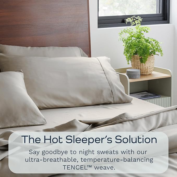 Olive + Crate Tencel Eucalyptus Pillowcases - 100% Tencel Lyocell Cooling Pillow Cases for Hot Sleepers - Hypoallergenic, Moisture-Wicking, Silk Alternative, Vegan, Queen Size Set of 2 [Taupe Sand]