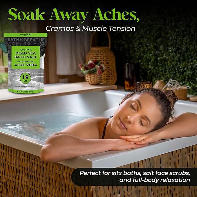 Aromasong Dead Sea Salt Bundle 19 LB Lavender & Aloe Vera - 100% Natural Spa Bath Salts for Soaking, Relaxation, Skin Rejuvenation, Detox, Body Scrub, and Muscle Relief