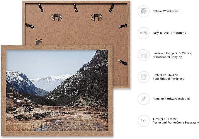 Monem Art Scandinavian Mountain Cabin Landscape Photography Print - Nordic Nature Scenic Art Poster - Wall Decor for Living Room, Bedroom or Office - 12x16 Beige Framed Wall Art by Mareike Bohmer