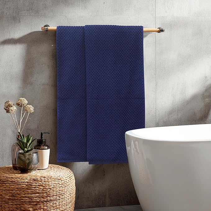 COTTON CRAFT Waffle Bath Sheets - Luxurious 2 Pack Euro Spa Waffle Weave Bath Sheets - Large 100% Ringspun Cotton Bath Towels - Absorbent Quick Dry Bathroom Towel Set - Oversized 35 x 70 inches - Navy