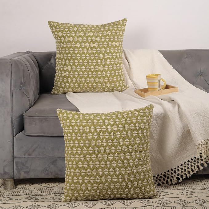 Trade Star Set of 2 Handloomed Throw Pillow Covers Premium Cotton Decorative Cushion Cases Farmhouse Style Pillow Shams Soft Durable Home Decor Accent 20x20 Inches