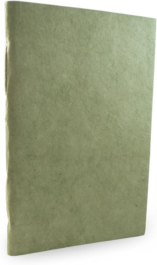 Nepali Companion Notebook with Handmade Paper and Vegetable-Dyed Cover, Vintage 5.5x8.5 inch Composition Notebook for Office, School, and Home, Handcrafted in Nepal (Medium, Sage)