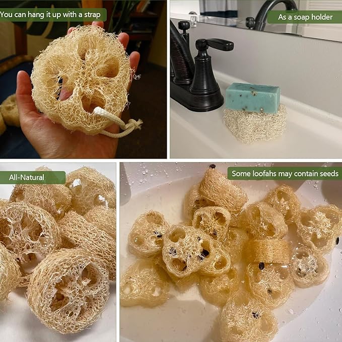 Natural Loofah Sponge for Soap Making, 20 Pack Organic Loofahs Slices Cuts Set, Loofa Exfoliating Body Scrubber, Shower Sponge Luffas for Women and Men
