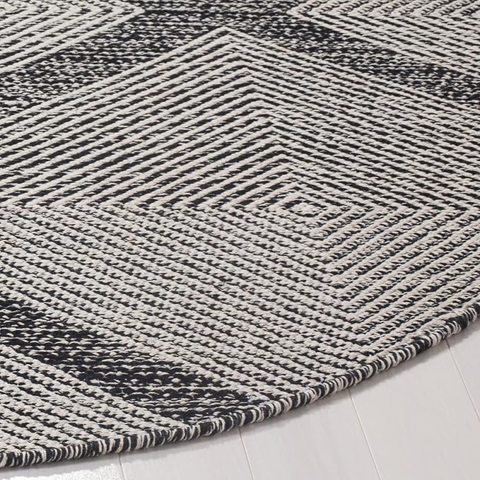 SAFAVIEH Montauk Collection 4' Round Black MTK821D Handmade Cotton Entryway Foyer Living Room Bedroom Kitchen Area Rug
