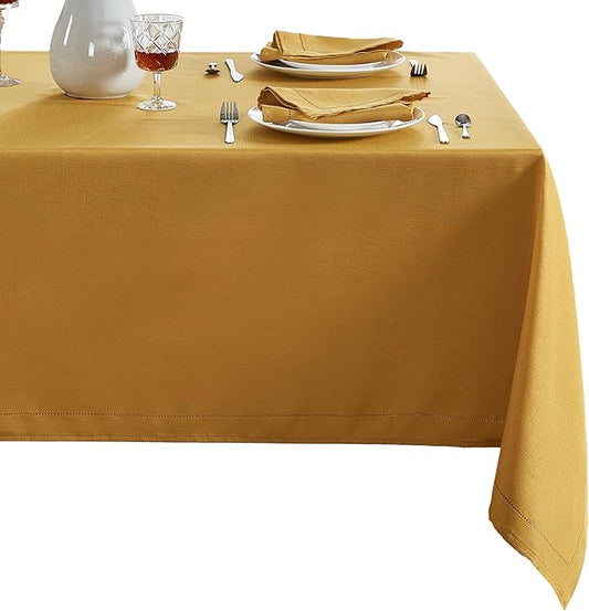 Elrene Home Fashions Alison Eyelet Border Design Wrinkle Resistant Fabric Tablecloth, 52"x52" Square, Golden Yellow
