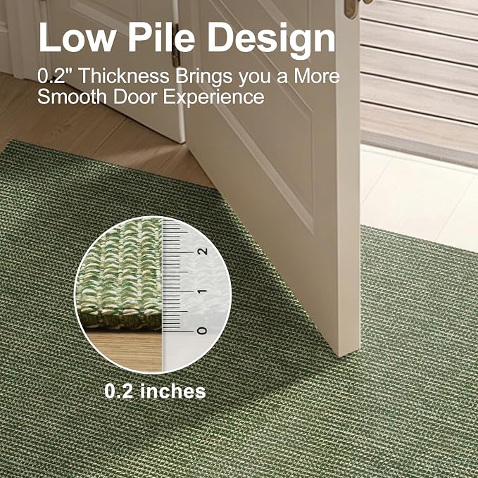 Uphome Kitchen Runner Rug, 2x6 Washable Boho Rug Runners for Hallways Non Slip, 6ft Low Pile Woven Cotton Modern Carpet Runners, Stain Resistant Bedroom Runner Rug for Hallway Entryway Entrance, Green
