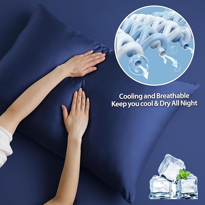 4 Pack Cooling Toddler Pillow Cases,Viscose Derived from Bamboo Small Pillow Protectors Set of 4, 400 TC Soft Silky Breathable Summer Pillow Cover with Zipper Hidden (4PCS, 13‘’x18‘’,Navy Blue)