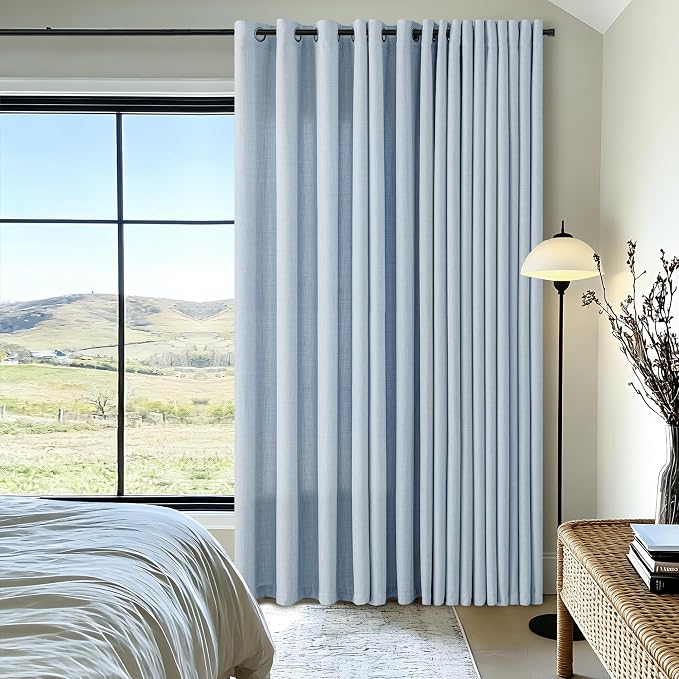 92 Inch Light Blue Curtains for Living Room Faux Linen Semi Sheer Light Filtering Privacy Bronze Grommet Modern Coastal Bohemian Bluey Curtains for Girls Kids Room 92 Inches Long 2 Panels Set