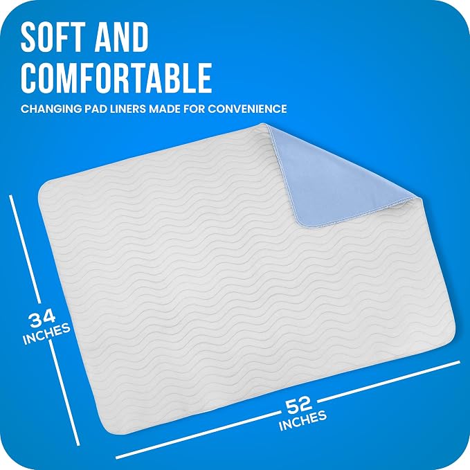 Utopia Bedding Washable Pee Pads for Dogs 34" x 52" (Pack of 4), Waterproof Incontinence Bed Pads for Adults, Elderly and Kids, Heavy Absorbency Pet Training Pads for Sofa and Couch (White, Blue)