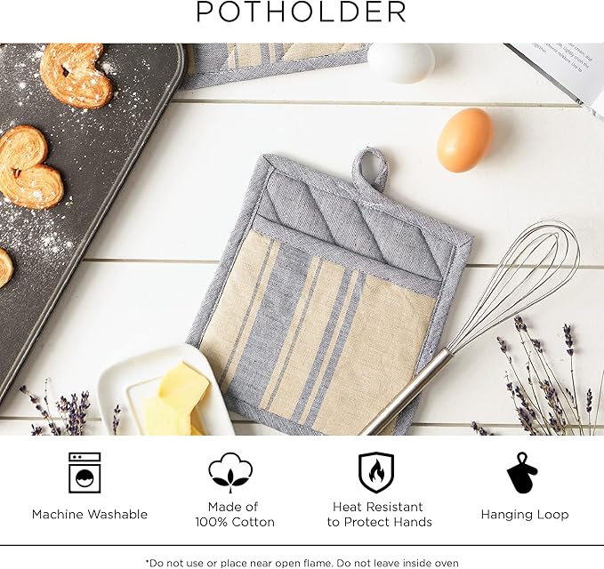 DII 100% Cotton Solid Chambray Kitchen Set, Potholders, Barn Red, 2 Piece